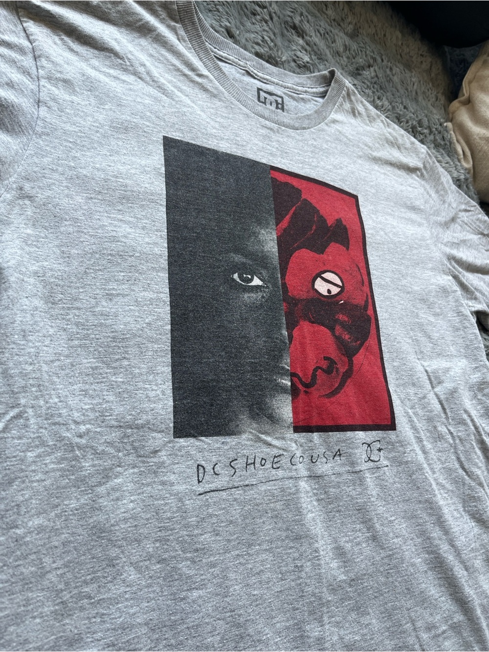 DC Gray Tee with Black and Red Graphic Panel - Picture 2 of 4